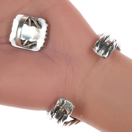 6.25 吋 40-50 年代納瓦霍銀和瑪瑙手鍊，帶尺寸 7.75 戒指