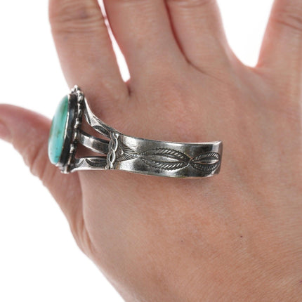 6.5" c1930's Navajo stamped silver and turquoise bracelet