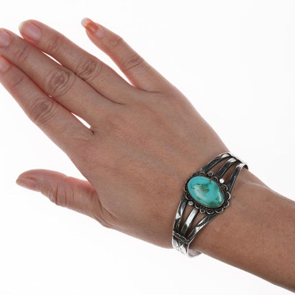 6.5" c1930's Navajo stamped silver and turquoise bracelet