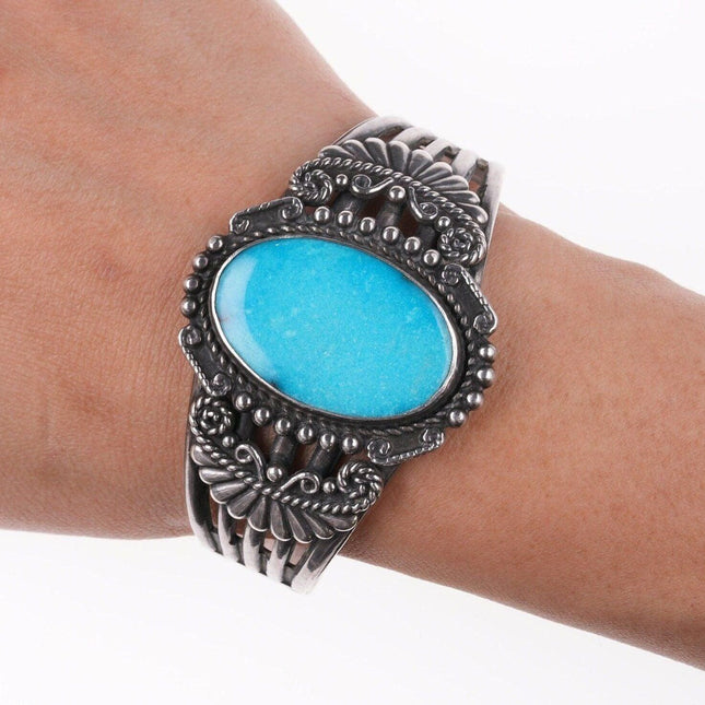 6.5" 40's-50's Navajo Hand Stamped silver and turquoise bracelet