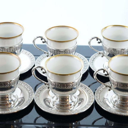 Rosenthal/Fisher Sterling Demitasse/Espresso-Tassen- und Untertassen-Set aus den 1940er Jahren