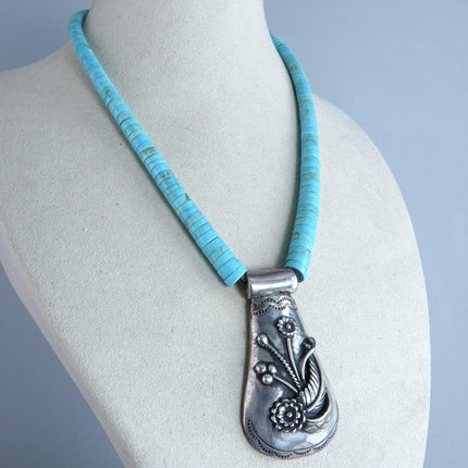 Brihilda Crispin Coriz Santo Domingo Pueblo Heishi Turquoise Sterling Silver Nec