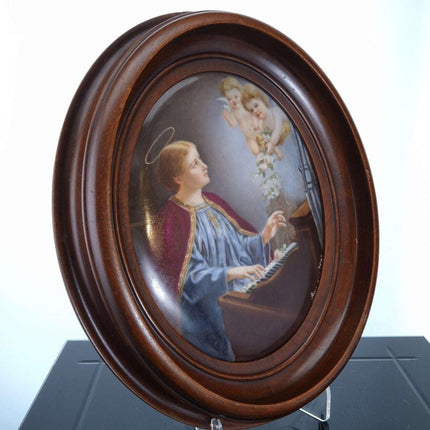 c1900 Hand Painted Porcelain Plaque Depicting St. Cecilia patron saint of music