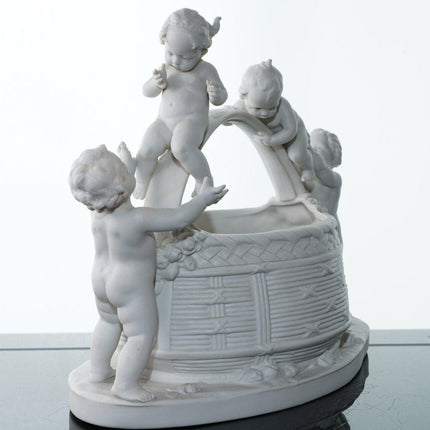 Antique Hertwig Parian Ware Porcelain centerpiece with cherubs