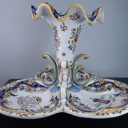 Antique French Faience Large Centerpiece signed Rotheneuf