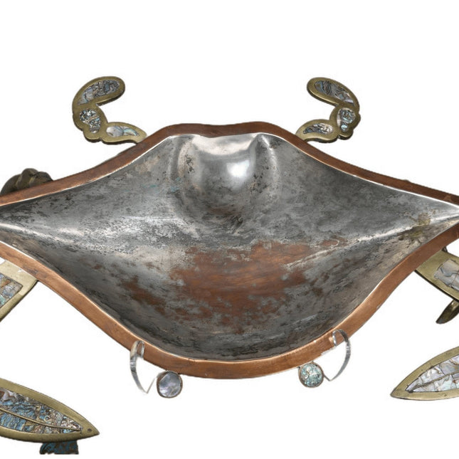 Huge c1960 Metales Casados Mixed Metals/ Abalone Crab Centerpiece Serving Dish