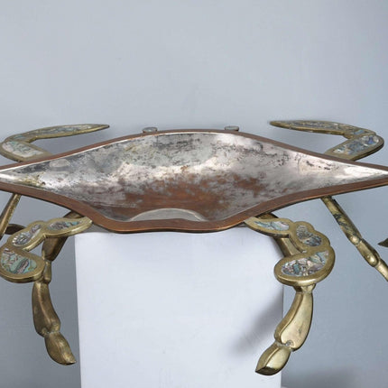 Huge c1960 Metales Casados Mixed Metals/ Abalone Crab Centerpiece Serving Dish