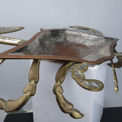 Huge c1960 Metales Casados Mixed Metals/ Abalone Crab Centerpiece Serving Dish