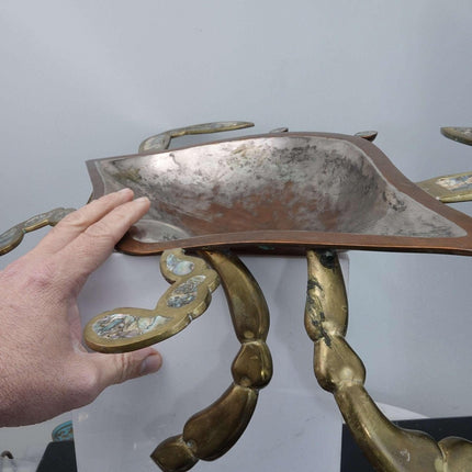 Huge c1960 Metales Casados Mixed Metals/ Abalone Crab Centerpiece Serving Dish