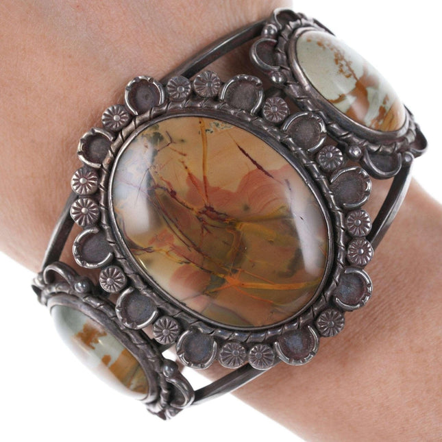 Large Vintage Native American Silver and Jasper cuff bracelet