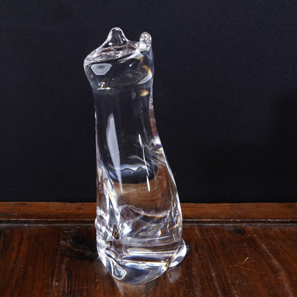 9" Steuben Crystal Slinky Cat Figure Flawless 3.5" wide