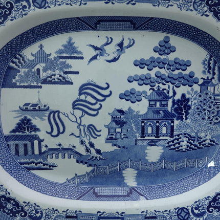 c1840 19.5" Blue Willow Turkey Platter 19.5" x 15.5" Impressed Crown Mark