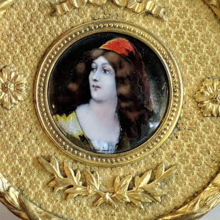 c1890 French Gilt Bronze Mounted French Enamel Portrait Plaque Jewelry Box