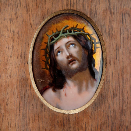 古董法国珐琅匾耶稣和圣母玛利亚