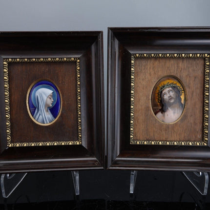 古董法国珐琅匾耶稣和圣母玛利亚