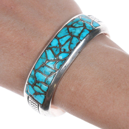 6 7/8" c1950's Zuni Channel inlay sterling and turquoise bracelet