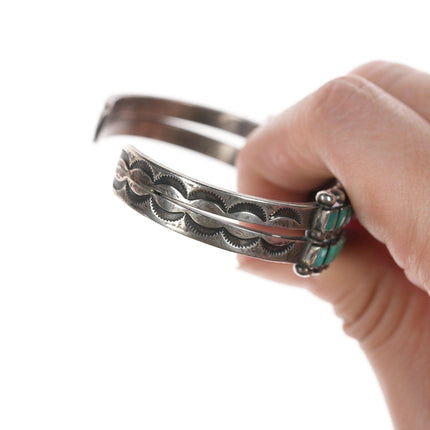 6.5" 1930's Zuni Double row turquoise stamped silver bracelet