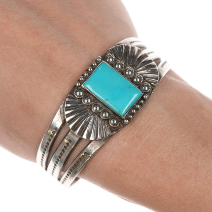 6.5" 30's-40's Navajo silver and turquoise bracelet