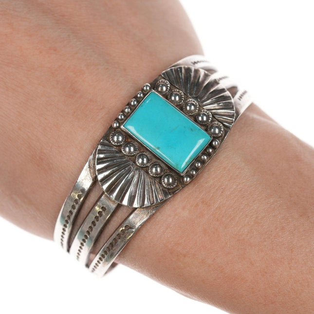 6.5" 30's-40's Navajo silver and turquoise bracelet