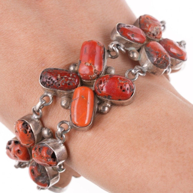 7.5" Vintage Southwestern sterling and coral bracelet