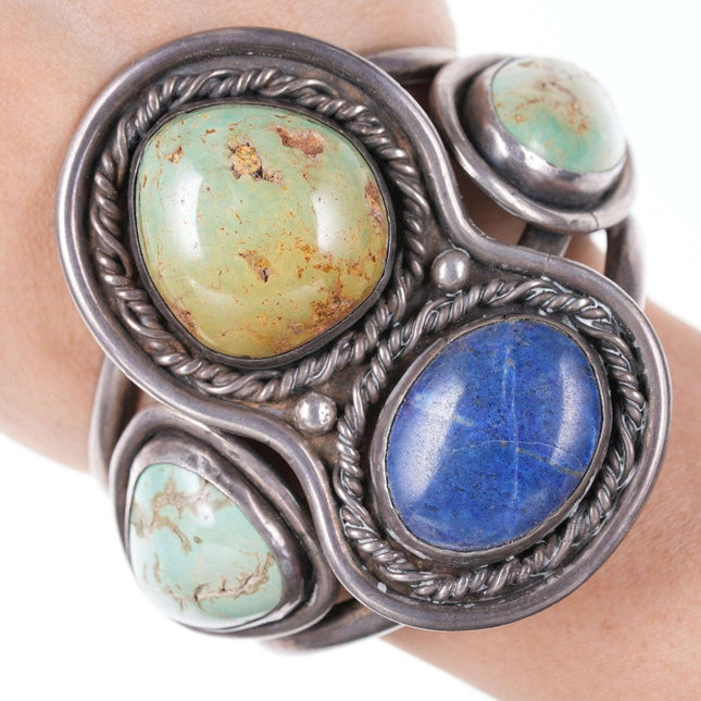 Huge Vintage Navajo Silver Turquoise/Lapis Cuff bracelet