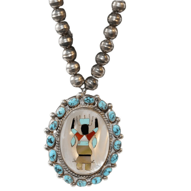 Vintage Zuni Sterling/turquoise/multi-stone inlay kachina necklace