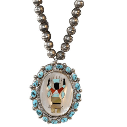 Vintage Zuni Sterling/turquoise/multi-stone inlay kachina necklace