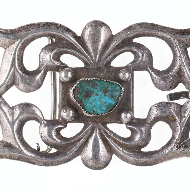 早期石灰华铸造美洲原住民绿松石/纯银皮带扣