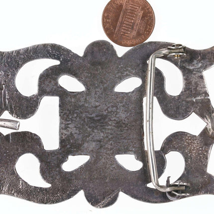 早期石灰华铸造美洲原住民绿松石/纯银皮带扣
