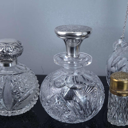 c1900 Cut Glass Sterling Mounted Scent Bottle lot