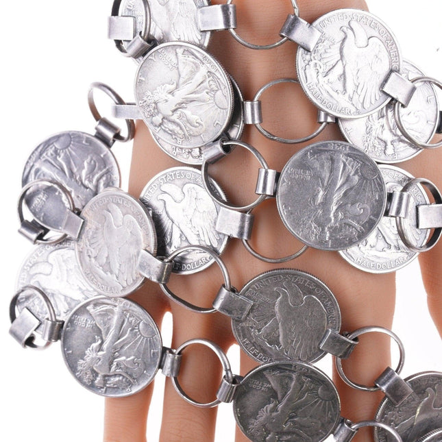36" Sterling and Silver half dollar currency concho belt