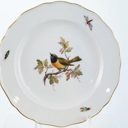 4 antike Meissener Speiseteller mit Vögeln und Insekten
