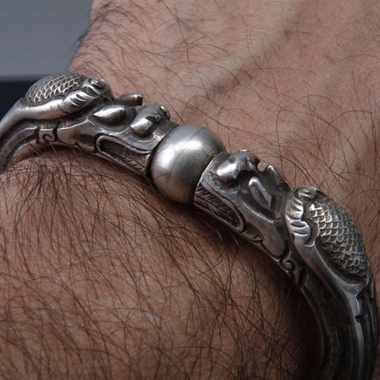 c1890 Antique Chinese Silver Dragon Link Bracelet