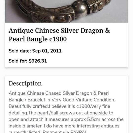 c1890 Antique Chinese Silver Dragon Link Bracelet