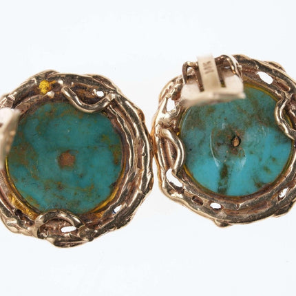 中世纪野兽派风格 14k 金/绿松石夹式耳环