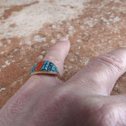 尺寸 8 14K 金高级绿松石和珊瑚美洲原住民戒指可能是霍皮人