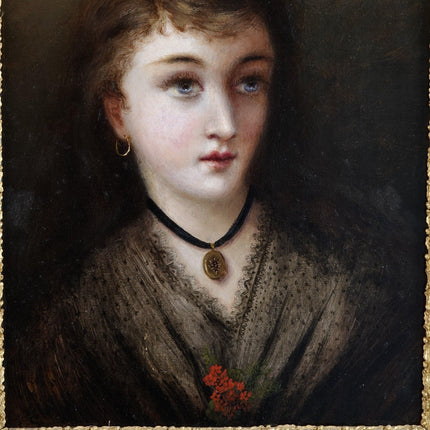 c1850 Portrait of a Young woman Oil on Canvas in incredible frame