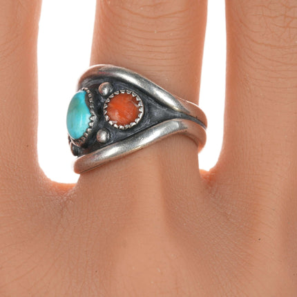 sz9.25 Frank Patania Sr(1899-1964) Modernist southwestern Sterling Coral and tur