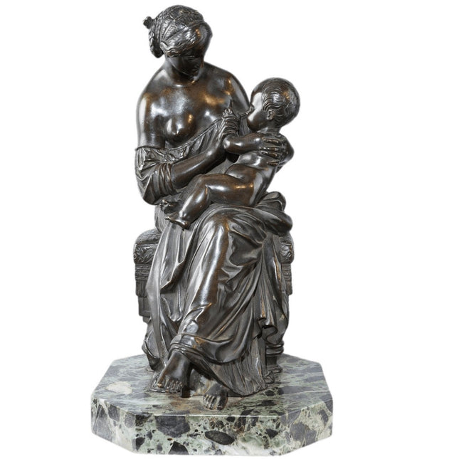 Antique European Bronze Mother and Child bonding