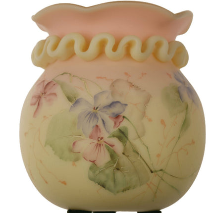 c1890 Mt Washington Burmese vase hand painted with rigaree