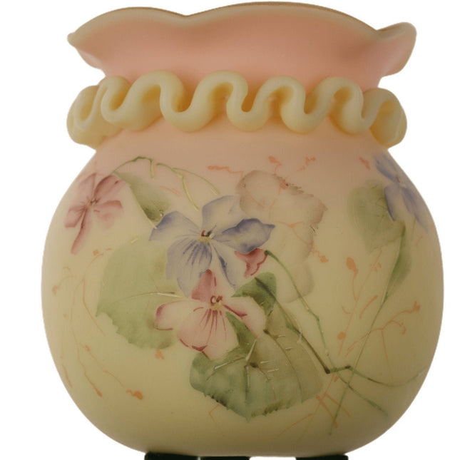 c1890 Mt Washington Burmese vase hand painted with rigaree