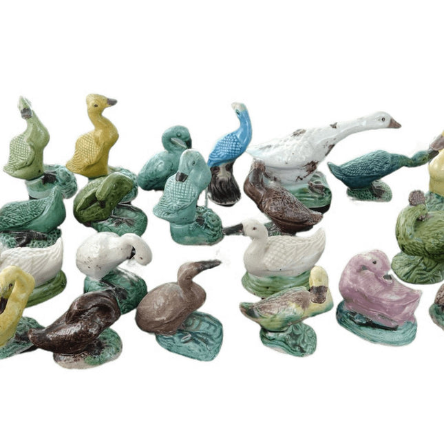 c1900 Antique Chinese Miniature Animals Lot of 21 Ducks, swans, Geese, Chickens