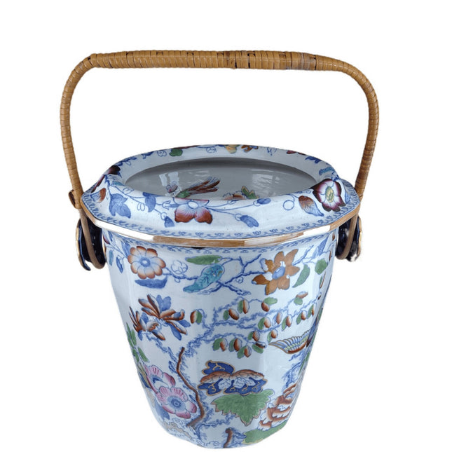 c1870 石匠飞鸟中国风手绘彩色转移器污水桶