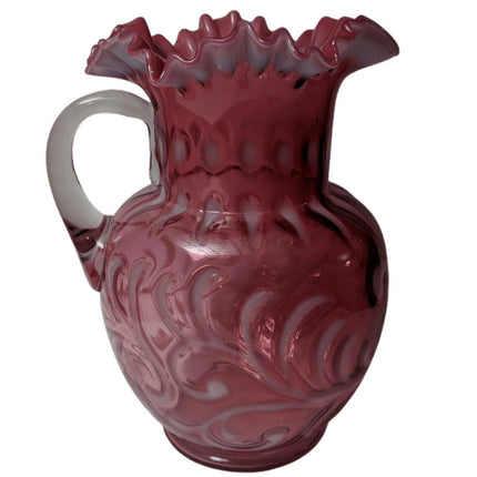 c1890 Cranberry Opalescent Buttons n Braids Water Pitcher