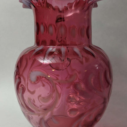 c1890 Cranberry Opalescent Buttons n Braids Water Pitcher