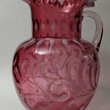 c1890 Cranberry Opalescent Buttons n Braids Water Pitcher