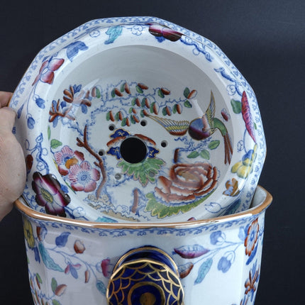 c1870 Masons Flying Bird Chinoisiere Handbemalter polychromierter Transferware-Slop-Eimer