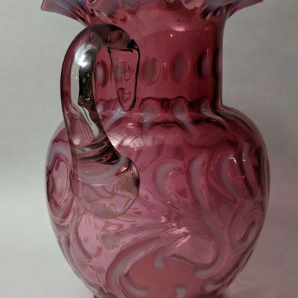 c1890 Cranberry Opalescent Buttons n Braids Water Pitcher