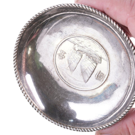 Antique Chinese Republic Period Silver Dollar mounted as sterling trinket dish