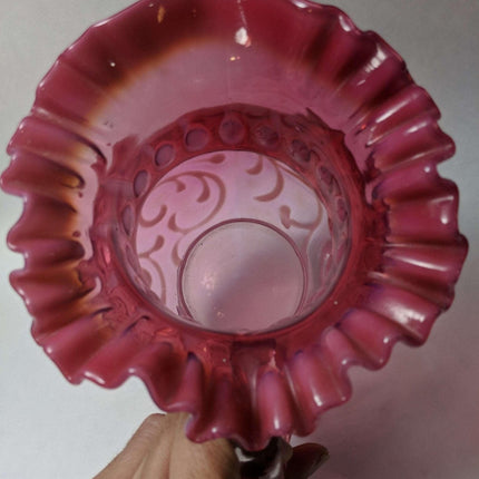 c1890 Cranberry Opalescent Buttons n Braids Water Pitcher